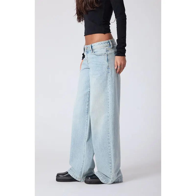 Pacsun Women'S Kaia Ultimate Low Rise Baggy Jeans Light Blue Wash